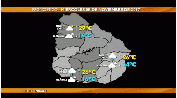 cubierto, con precipitaciones y maxima de 26ºc en montevideo