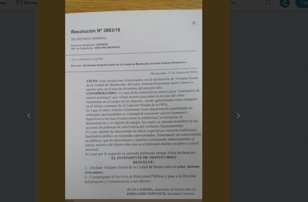la declaración firmada por las autoridades municipales