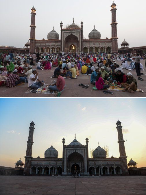 Devotos musulmanes durante su mes sagrado del Ramadán en la mezquita Jama Masjid en Nueva Delhi el 5 de junio de 2018 Devotos musulmanes durante su mes sagrado del Ramadán en la mezquita Jama Masjid en Nueva Delhi el 5 de junio de 2018