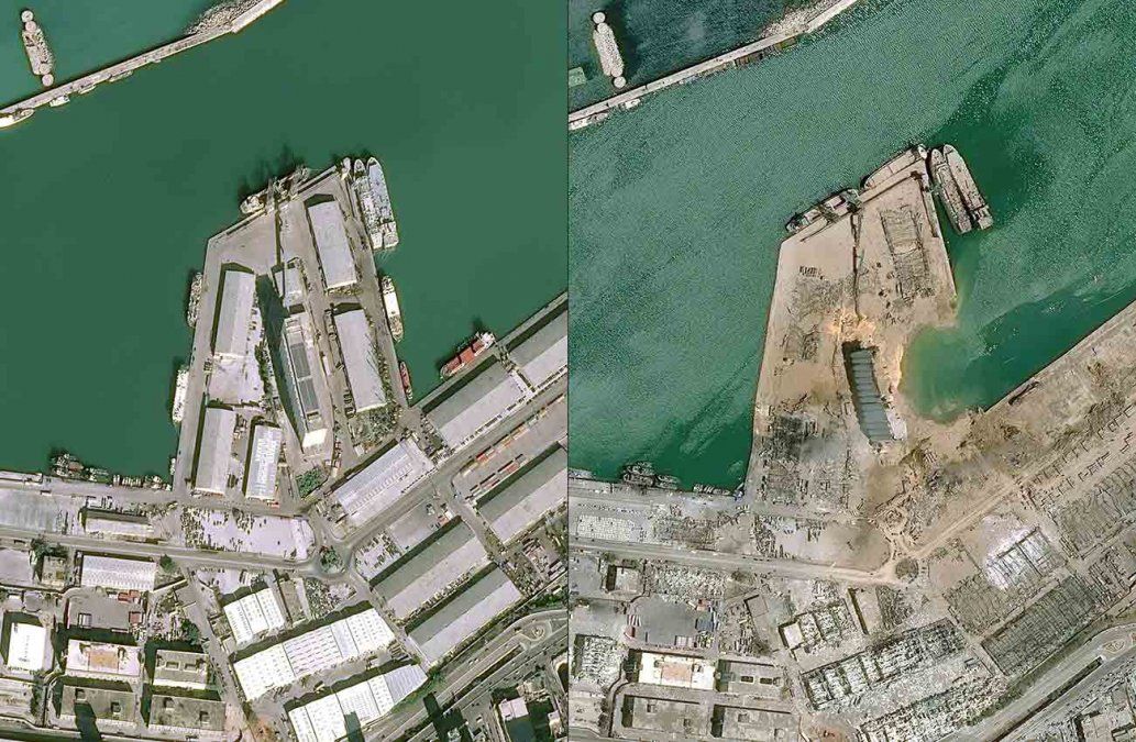 Imágenes satelitales muestran el antes y después de la explosión en la zona del puerto de Beirut
