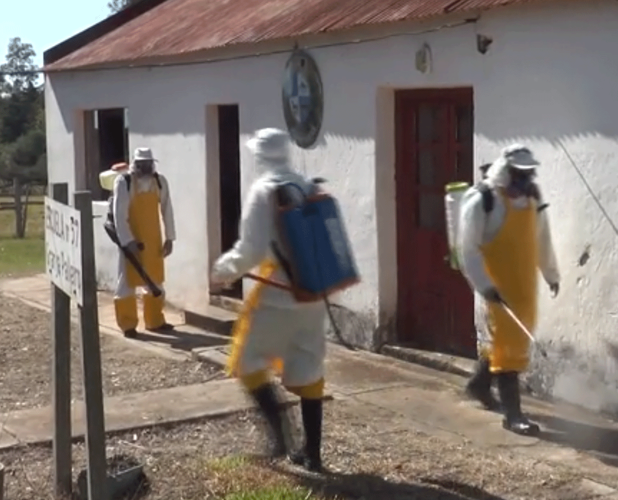 Trabajando en desinfección de la escuela 57 de Punta de Palleros