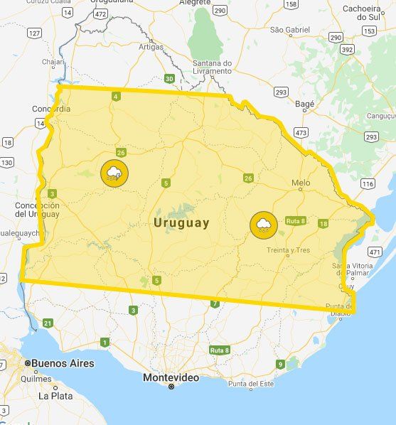 Así está el mapa de la zona bajo alerta amarilla donde se esperan lluvias y tormentas