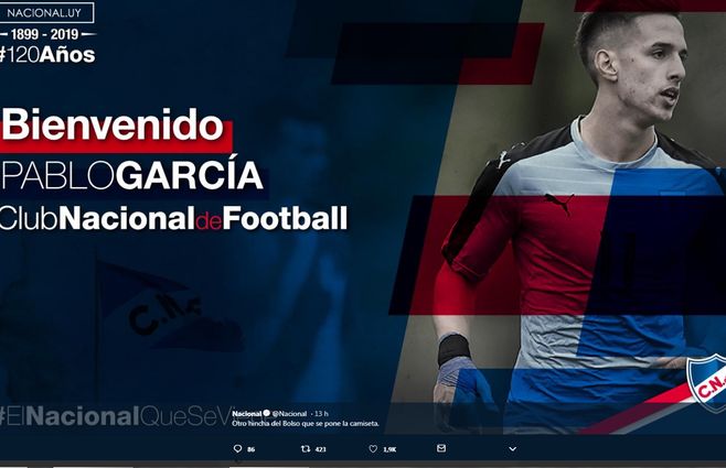 Así fue recibido García en redes sociales por Nacional.&nbsp;