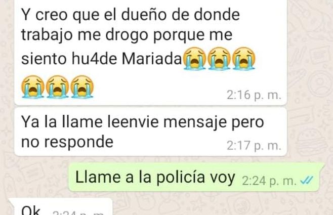 Los mensajes a la hermana menor, cuando ya había ingerido el vaso de agua contaminado