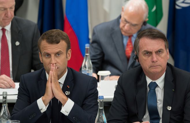 Macron y Bolsonaro en la Cumbre del G-20 de Osaka, Japón, en junio 2019