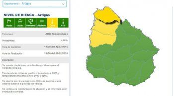 alerta amarilla por temperaturas elevadas en artigas, salto y paysandu