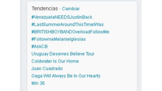 Fans uruguayas de Bieber se colocan como trending topic mundial
