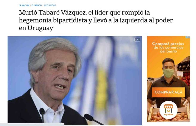 Así reacciona al mundo tras el fallecimiento de Tabaré Vázquez&nbsp;