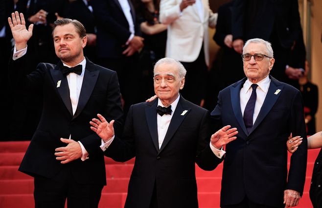 Leonardo DiCaprio, Martin Scorsese y Robert de Niro en Cannes. Foto: AFP