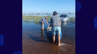 un padre y su hijo fueron sorprendidos por la crecida del rio cebollati y debieron ser rescatados