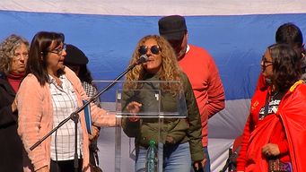 Andrea Colombo en el acto del PIT-CNT.