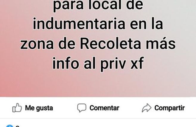 El aviso de Facebook buscando vendedora