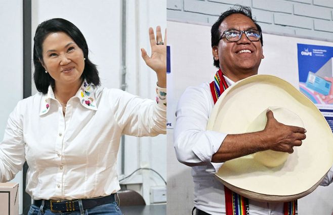 Keiko Fujimori y Roberto Sánchez, elecciones en Perú. Foto: AFP