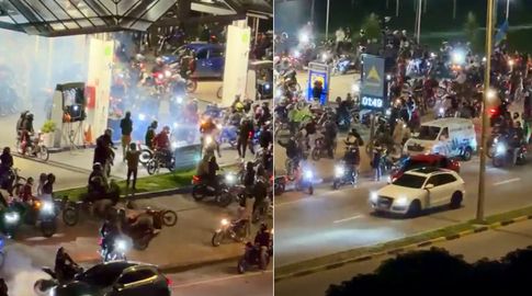 Decenas de motos acaparan calles y una estación de servicio en Montevideo: empresa hizo reclamo a Policía e IMM