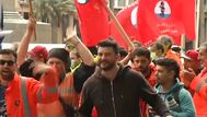 Trabajadores portuarios protestan frente a la Torre Ejecutiva