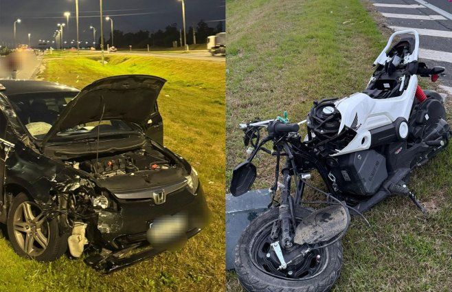 El auto y la moto del accidente en el que murió una mujer de 32 años. Foto: Policía Caminera.