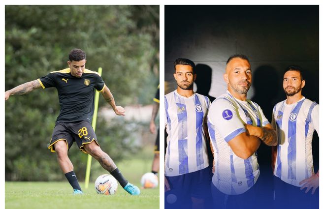 David Terans, goleador aurinegro. Foto promocional del encuentro para Cerro Largo. Al centro, Enzo Borges.