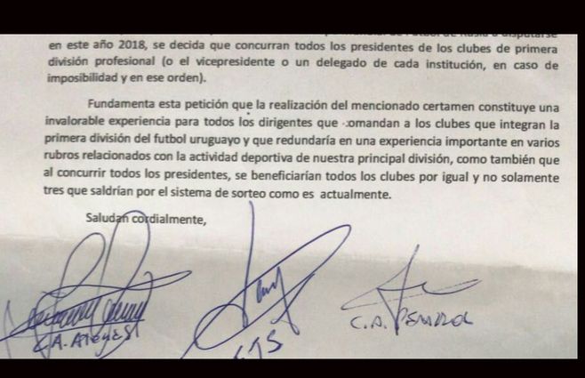 La petición por escrito que llegó al escritorio del presidente de AUF