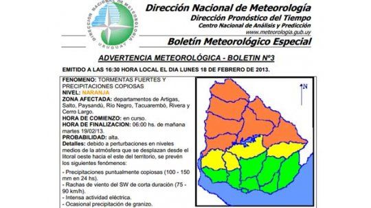 Alerta naranja por tormentas fuertes y precipitaciones copiosas