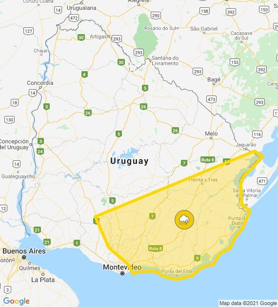 Alerta amarilla por tormentas fuertes en la zona Centro-Sur; y Este