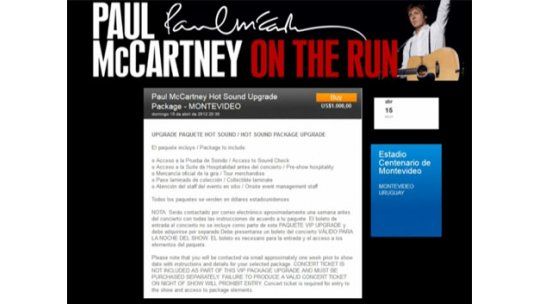 Paquetes VIP para ver a McCartney, entre 1.000 y 2.000 dólares