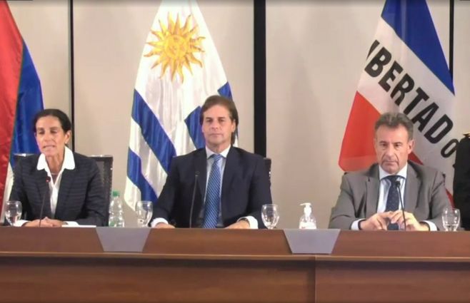 Ministra Arbeleche, presidente Lacalle Pou y ministro Salinas.