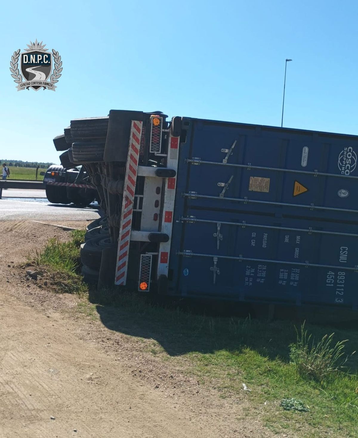 El camión volcado en ruta 101. Foto: Policía Caminera.