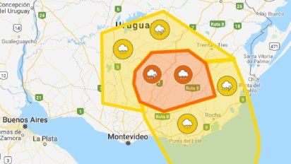 alertas naranja y amarilla vigentes para algunos departamentos del sur del pais