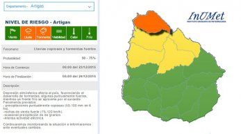 se mantiene alerta de nivel naranja para el departamento de artigas