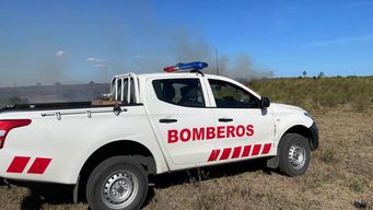 bomberos trabaja en incendio de humedales del rio santa lucia; aun no esta controlado
