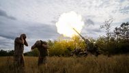 Artilleros ucranianos disparan un cañón autopropulsado de 203 mm 2s7 Pion en el frente sur de Ucrania el 15 de septiembre de 2022. Foto: AFP