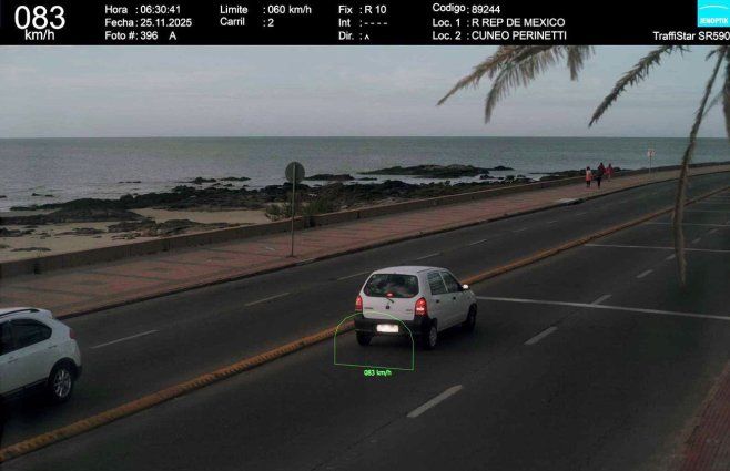 Una de las multas colocadas con el radar de la rambla de Punta Gorda. Fue a las 6:30 de la mañana del martes 25, a 83 km/h.