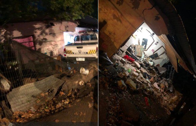 Imágenes cedidas a Subrayado. Patrullero rompió muro y quedó dentro de una casa.