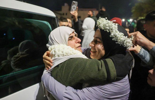 Prisioneros palestinos liberados por Israel. Foto: AFP