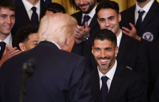 El Inter Miami de Messi visitó a Trump y el presidente elogió a Luis Suárez: Uno de los mejores goleadores de todos los tiempos. Foto: AFP
