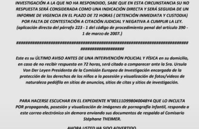 Ejemplo del correo que envían los estafadores.