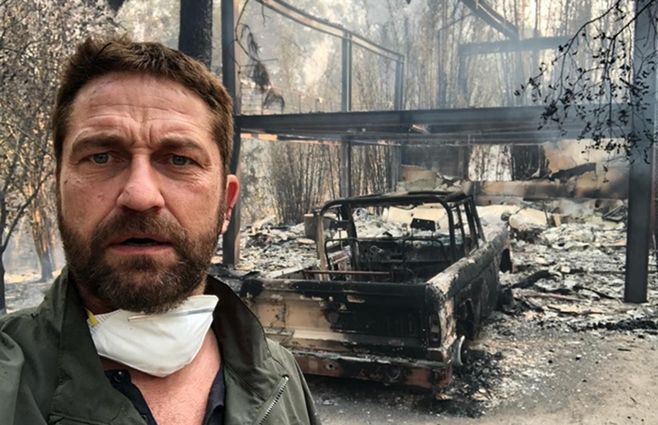 Selfie de Gerald Butler en los escombros de lo que fue su residencia de Malibú.