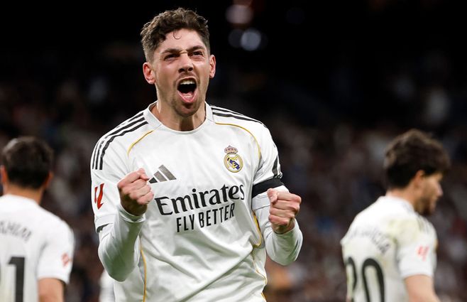 Valverde en el Real Madrid, cuando hizo le los tres goles al City. Foto: AFP