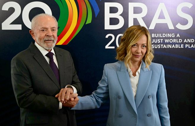 Lula Da Silva y Georgia Meloni. Foto: AFP