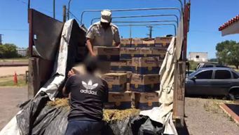 llevaba mas de 4.800 botellas de bebida alcoholica escondida entre fardos de alfalfa