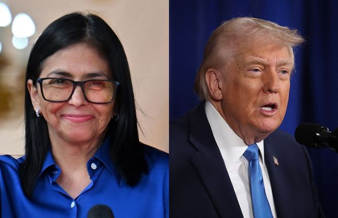 Delcy Rodríguez y Donald Trump. Foto: AFP