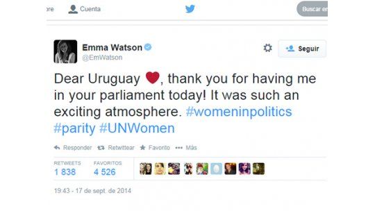 Emma Watson agradeció a Uruguay por recibirla