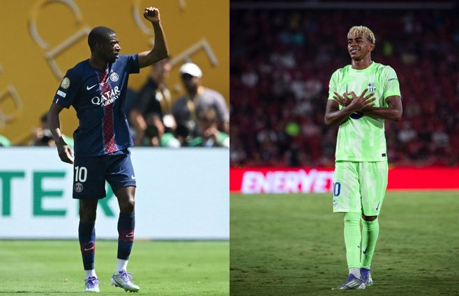Ousmane Dembélé y Lamine Yamal. Fotos: AFP