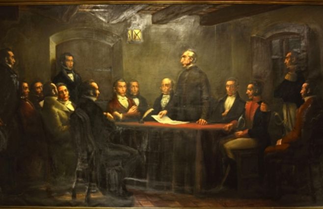 Cuadro de Eduardo Amézaga sobre la Declaratoria de la Independencia. Crédito: Museo de Historia Nacional.