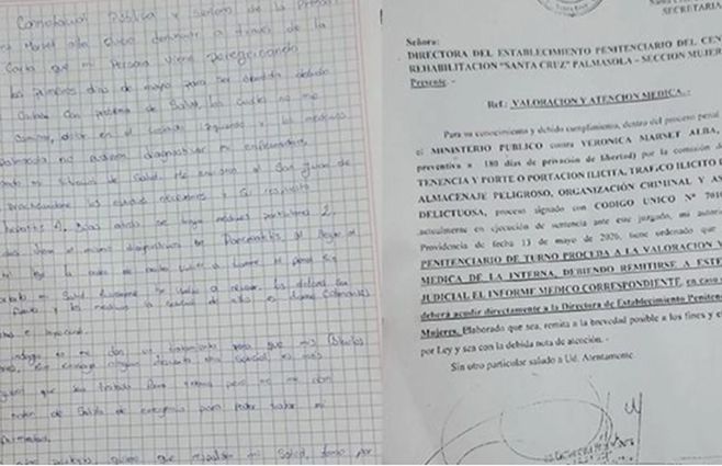 Carta de Tatiana Marset y una orden judicial para su valoración médica, presentadas por la abogada de la detenida. El Deber, 