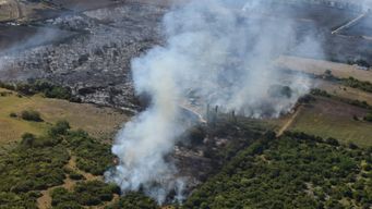 Foto cedida a Subrayado. Vista aérea de parte del predio incendiado, en la zona rural de Santa Lucía. 