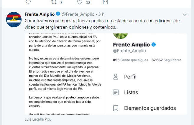 El pedido de disculpas del FA en redes sociales