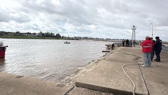 Puerto del Buceo, un auto cayó al agua. Foto: María Eugenia Scognamiglio, Subrayado.