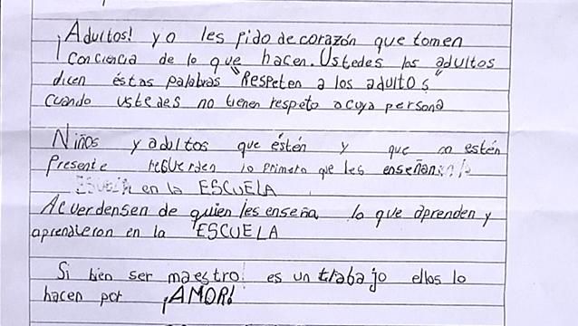 La ejemplar carta del niño que vio la pelea y da una lección a los adultos