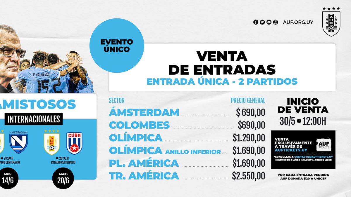 Los detalles de la venta de entradas para el partido entre Uruguay